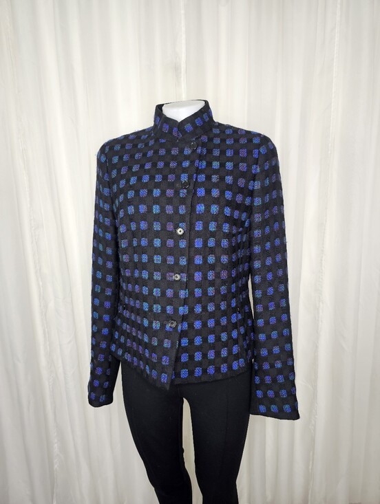 Akris Punto Jackets & Blazers - Akris Punto Black Plaid Geometric Wool Evening Jacket Blue 12